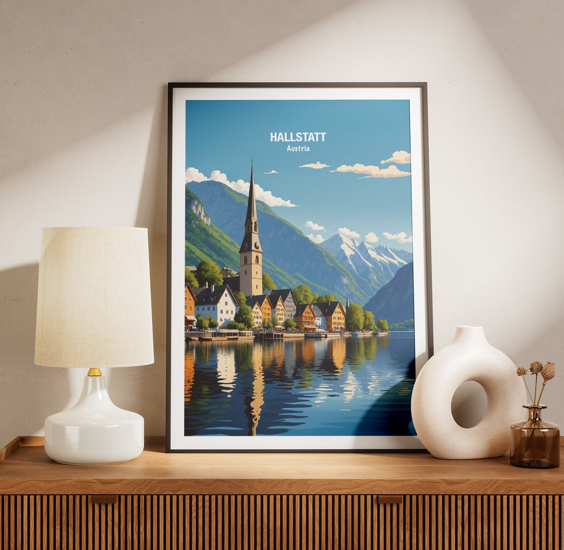 Hallstatt Austria Lakeside Village Church Spire Alpine Travel Poster - Image 3