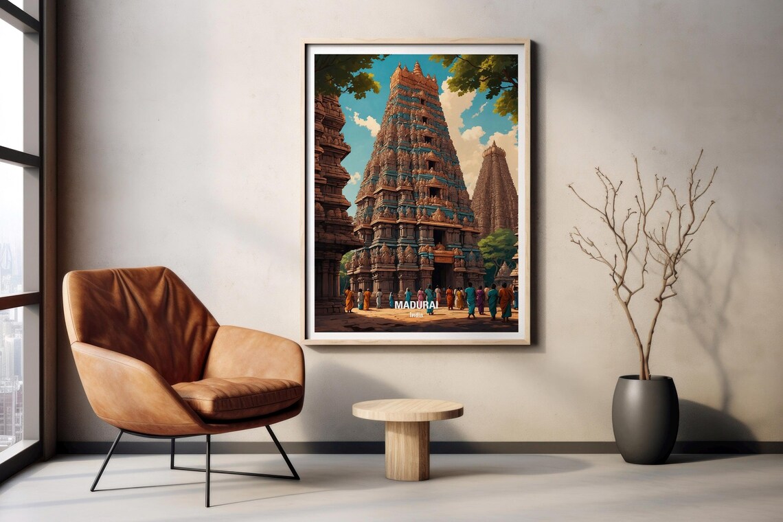 India Madurai Meenakshi Temple Tower Colorful Gopuram Art Poster - Image 2