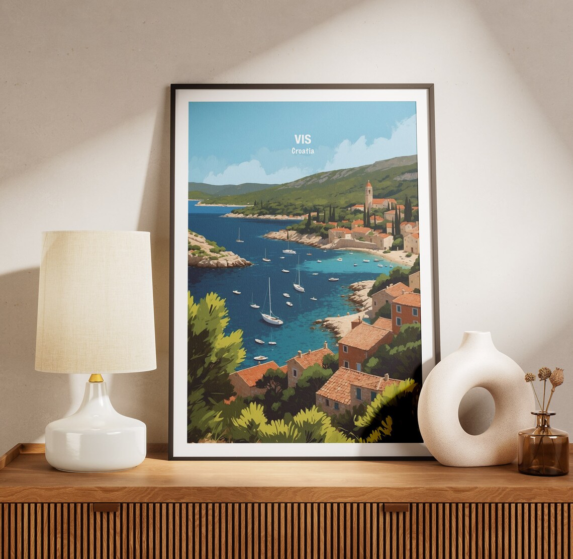 Vis Island Croatia Fishing Harbor Sailboats Turquoise Bay Poster - Image 3
