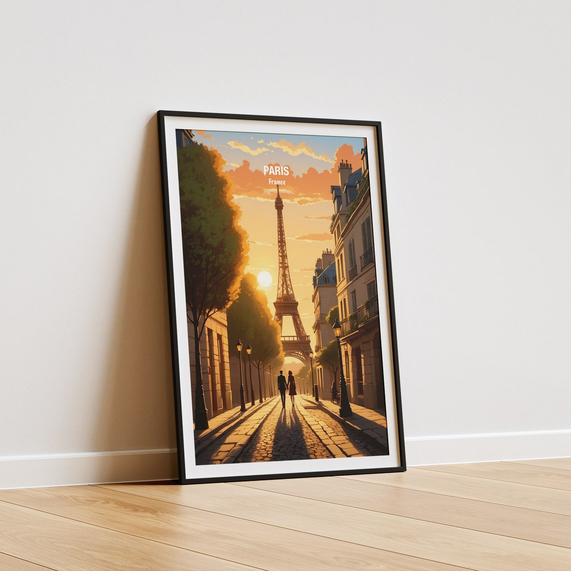 Paris Eiffel Tower Golden Sunset Boulevard Strolling Couple Poster - Image 5