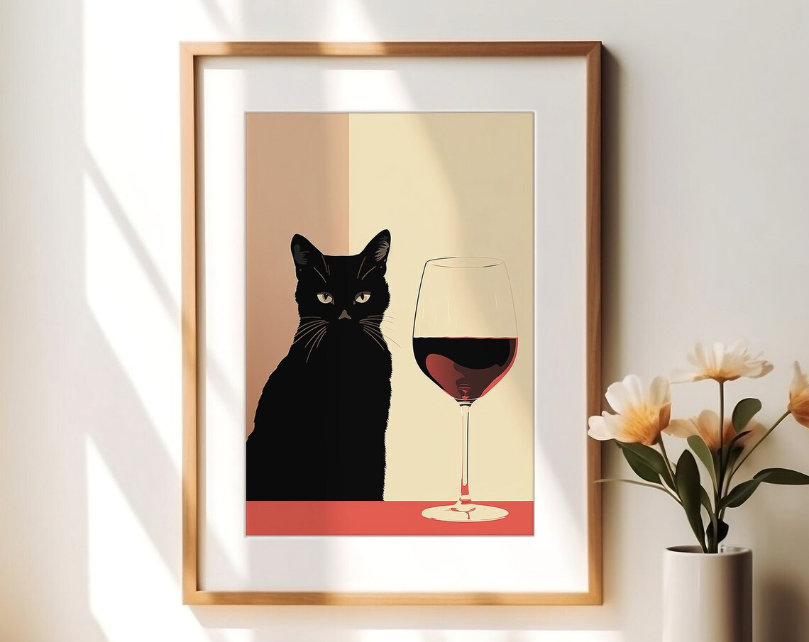 Black Cat Art Print, Moody Animal Lover Gift