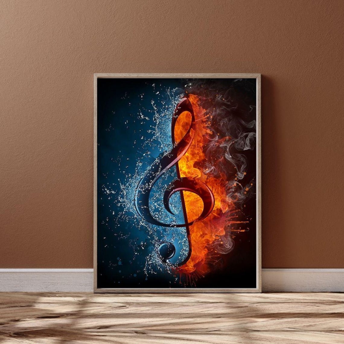 Treble Clef Fire And Water Split Music Symbol Fantasy Wall Art