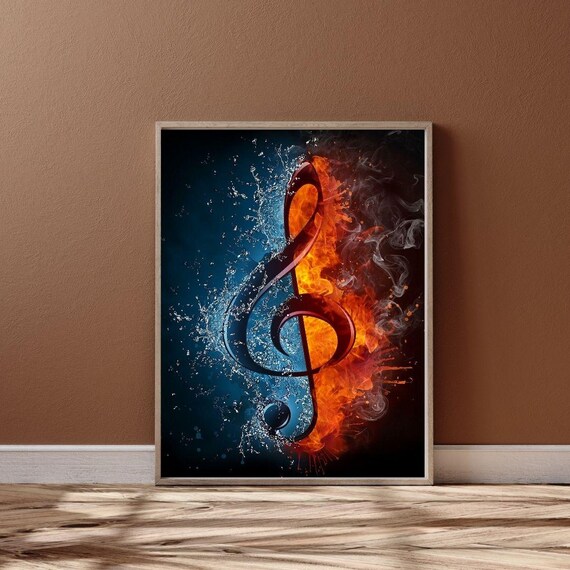 Treble Clef Fire And Water Split Music Symbol Fantasy Wall Art