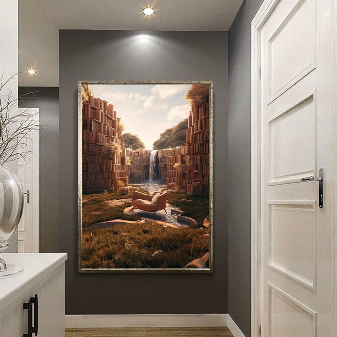 Surreal Library Wall Art Book Library Decor Librarian Wall Posters Books Room Decor Reading Room Wall Decor Surrealism Art