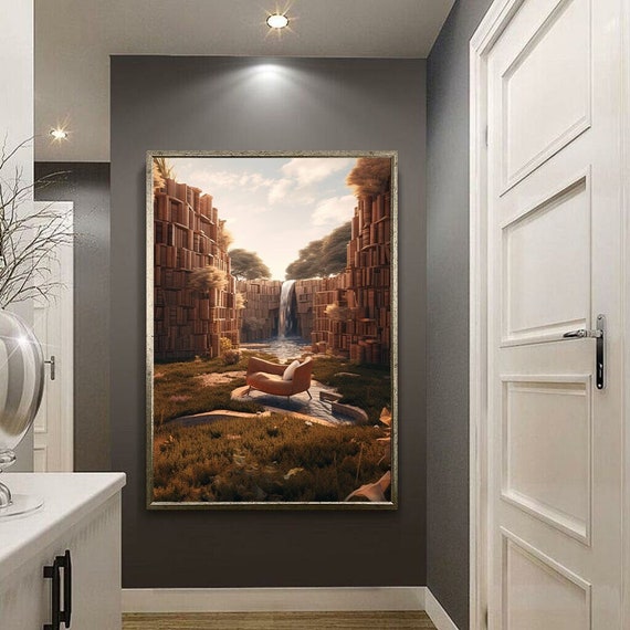 Surreal Library Wall Art Book Library Decor Librarian Wall Posters Books Room Decor Reading Room Wall Decor Surrealism Art
