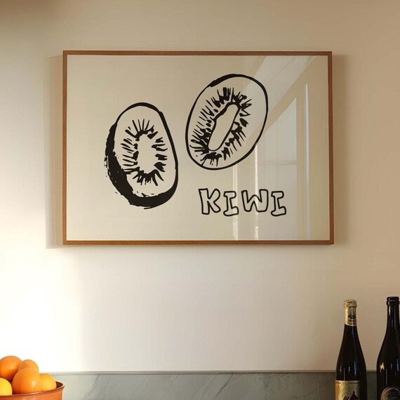 Kiwi Print Minimalist Fruit Poster Trendy Horizontal Modern Kitchen Decor Black Art Scandinavian Dining Room Wall