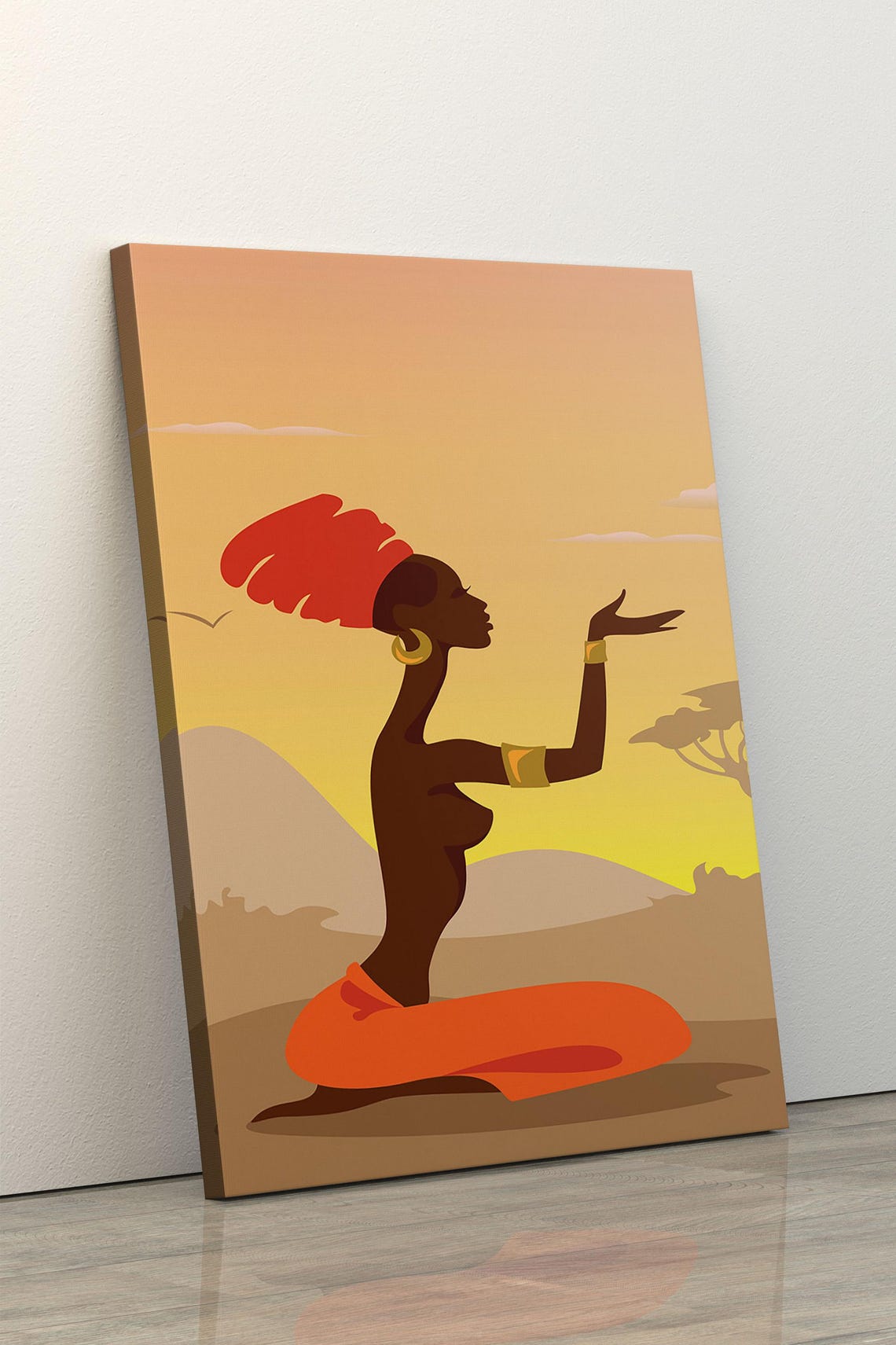 Minimalist African Woman Silhouette at Sunset Savanna Poster - Image 3