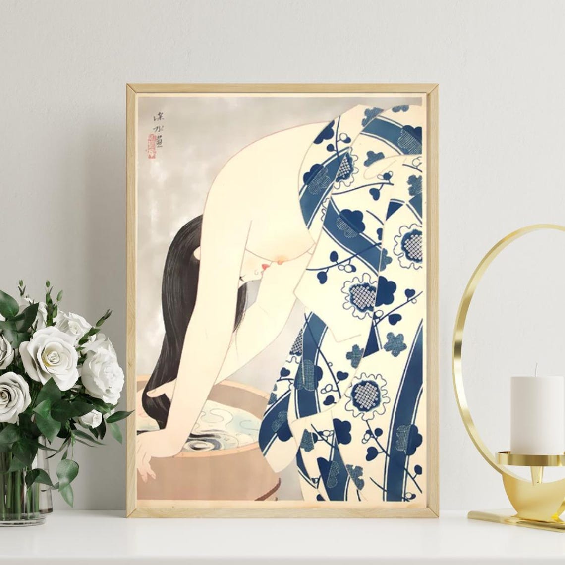 Hashiguchi Goyo Kamisuki Woman Combing Her Hair Japanese Art Poster