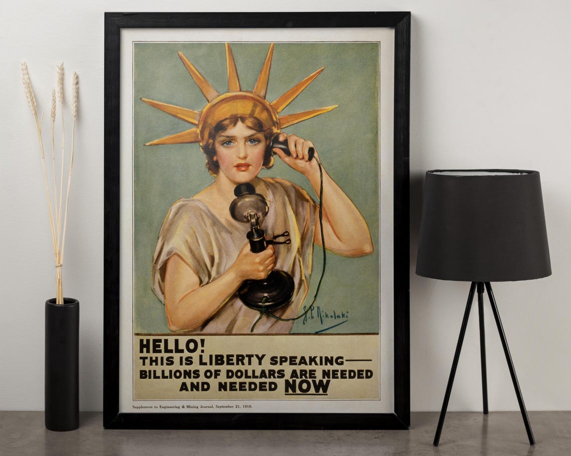 Vintage 1918 Liberty Loan WWI Patriotic Propaganda Art Poster