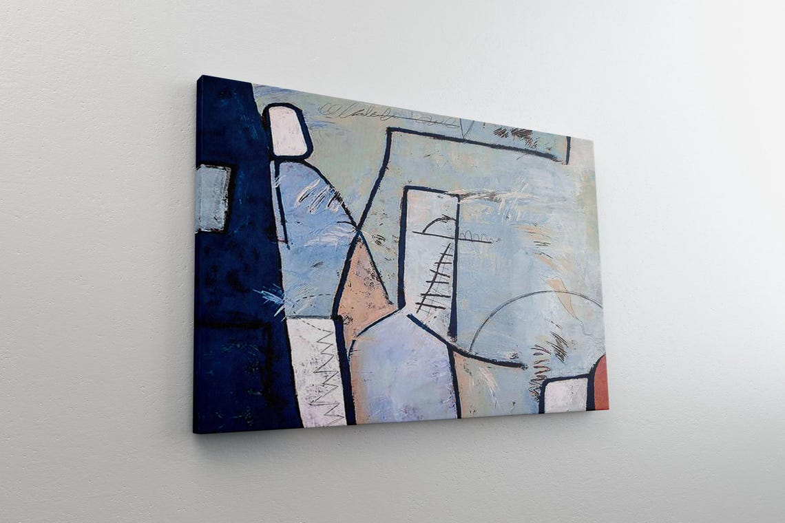 Abstract Blue Geometric Shapes Minimalist Modern Canvas Wall Art