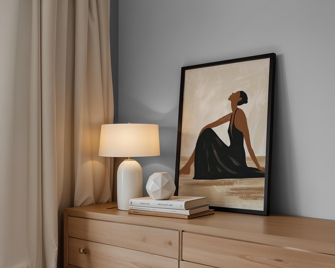 Abstract People, Black Beige Minimalist Poster - Image 2