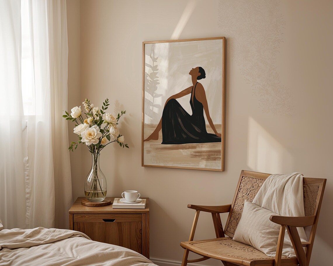 Abstract People, Black Beige Minimalist Poster - Image 3