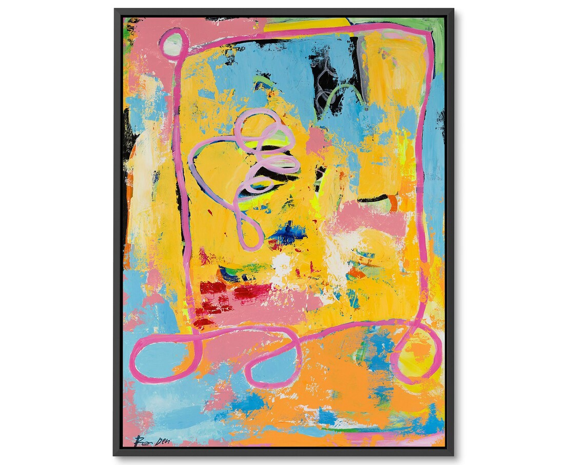 Unnamed Neon Yellow Pink Squiggle Playful Abstract Art Poster