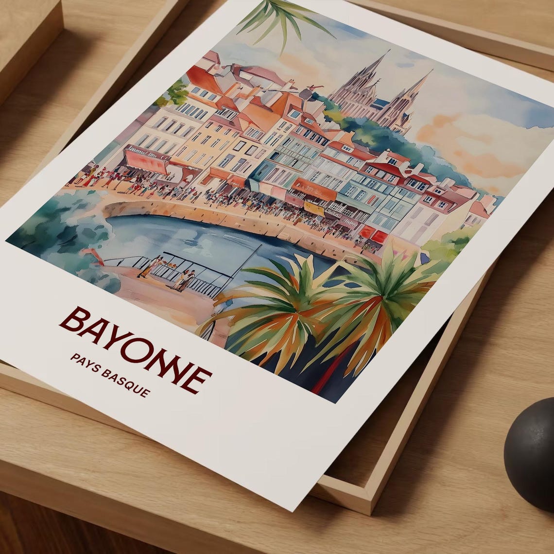 Bayonne Pays Basque Riverside Cathedral Old Town Watercolor Poster - Image 2