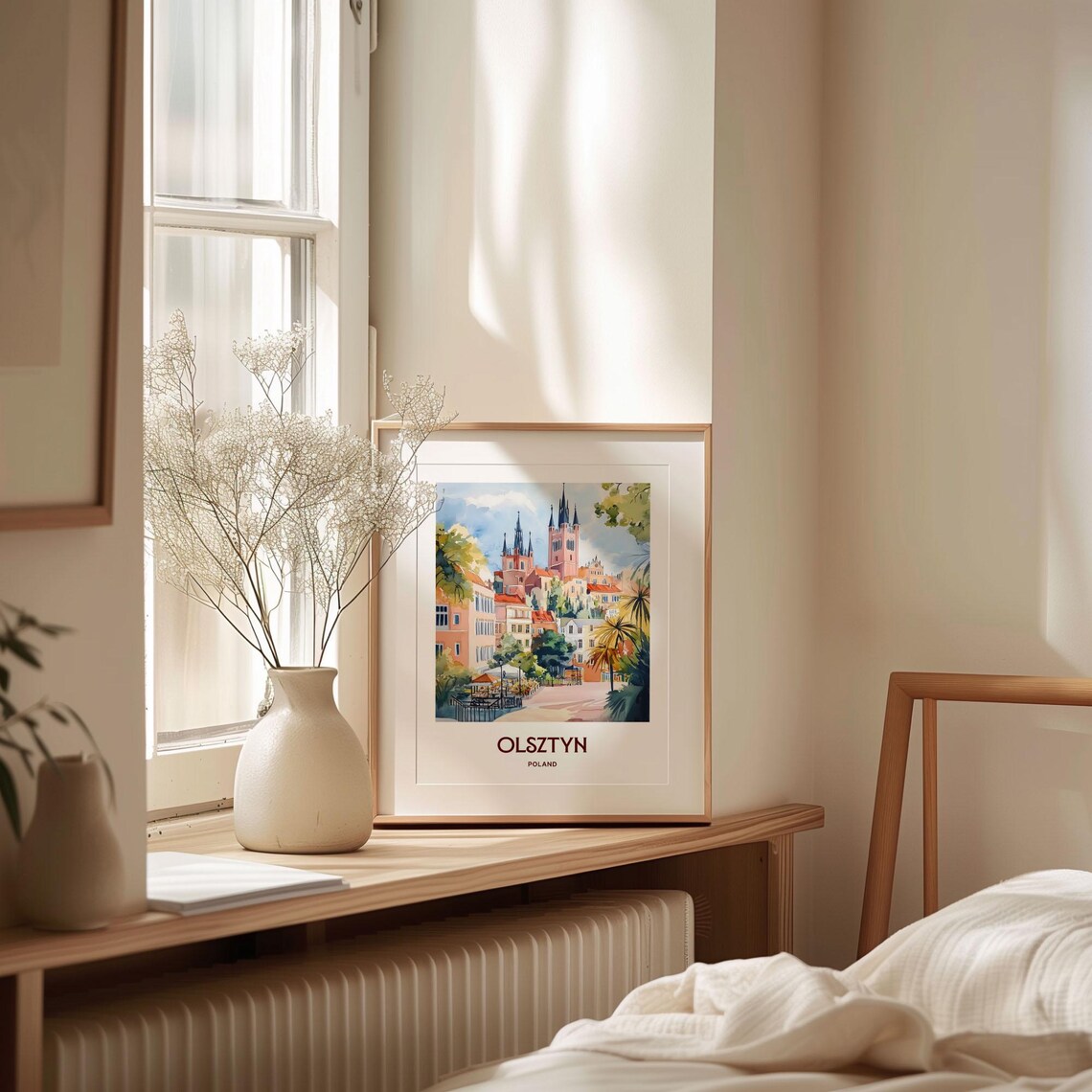 Olsztyn Poland Old Town Cathedral Towers Watercolor Travel Poster - Image 2