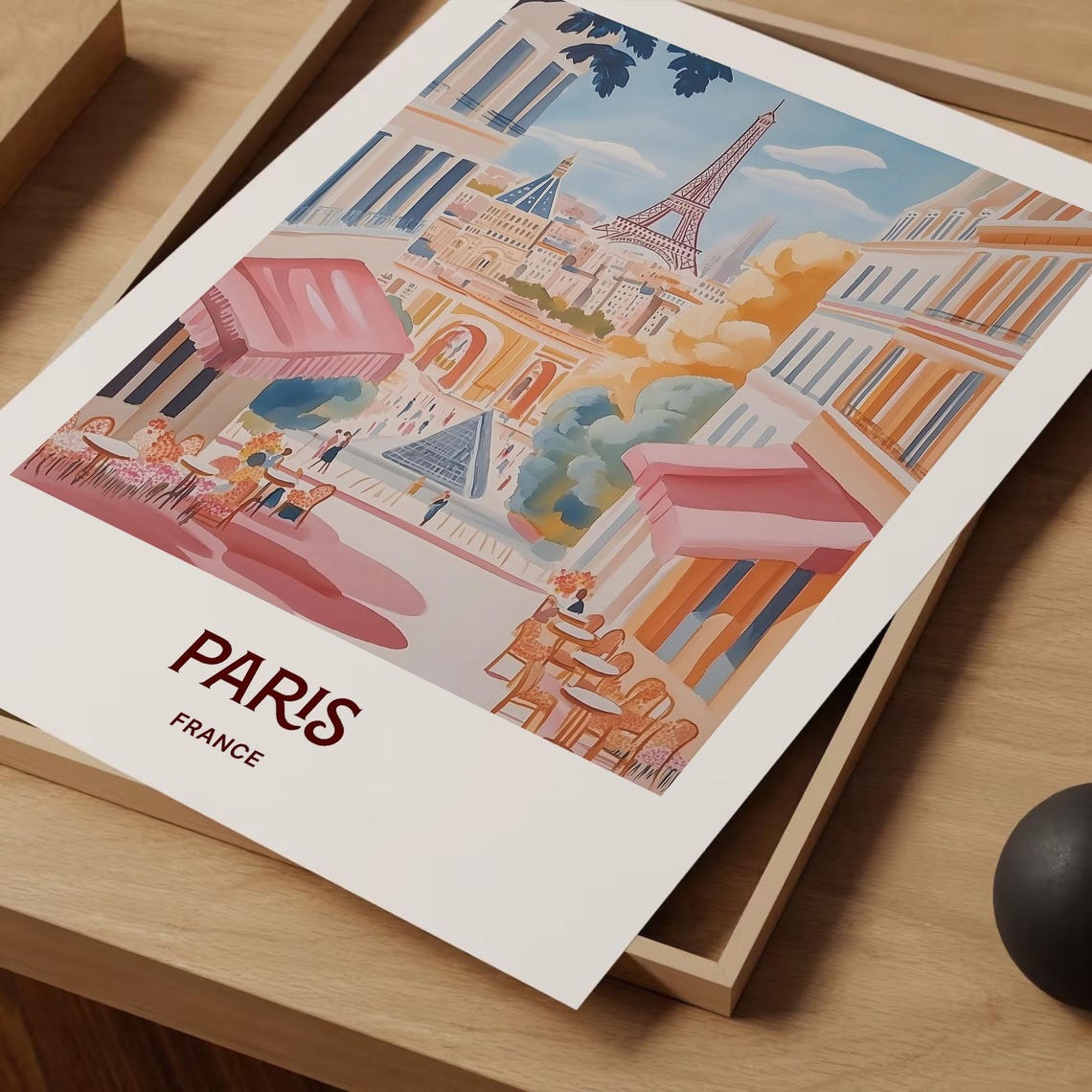 Paris France Eiffel Tower Louvre Pyramid Cafe Street Poster Art - Image 2