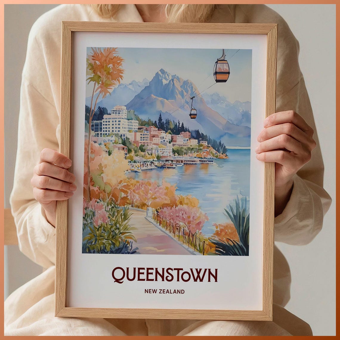 Queenstown New Zealand Wall Art Minimalist Queenstown Print Pastel Travel Poster Iconic Cityscape Art Retro Travel Gift C35 452