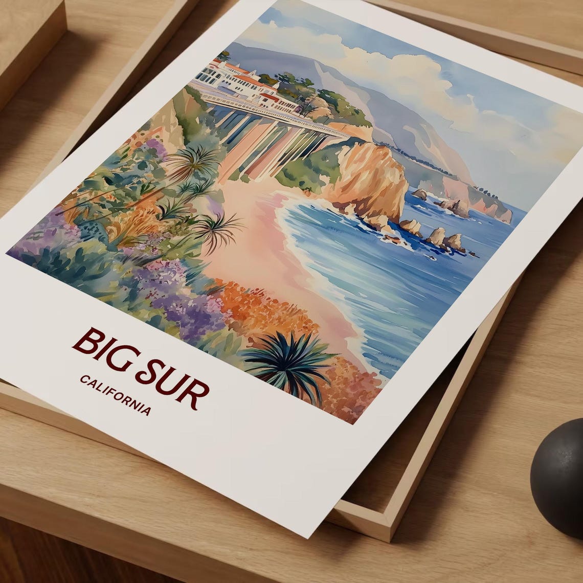 Big Sur California Bixby Bridge Cliffs Beach Watercolor Travel Poster - Image 2