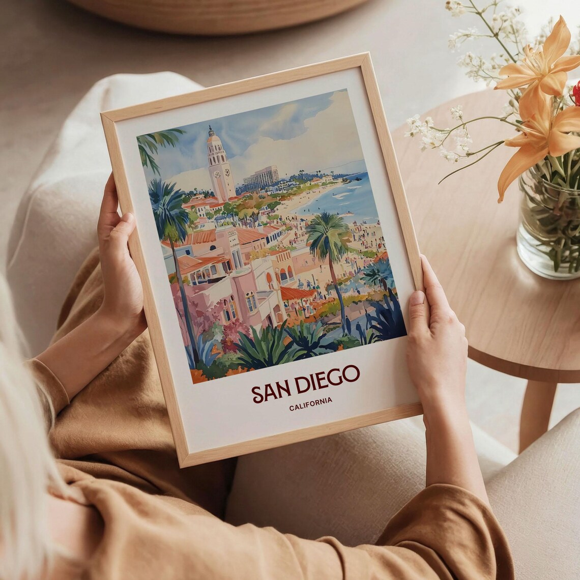 San Diego California La Jolla Beach Watercolor Coastal Travel Poster Art - Image 5
