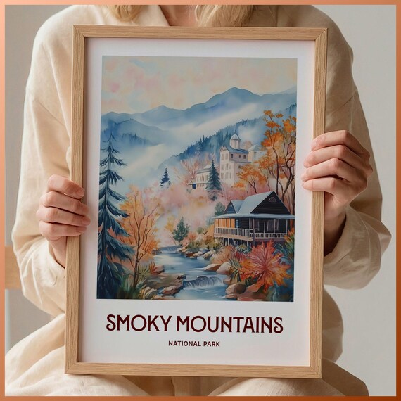 Great Smoky Mountains National Park Autumn Cabin Stream Poster
