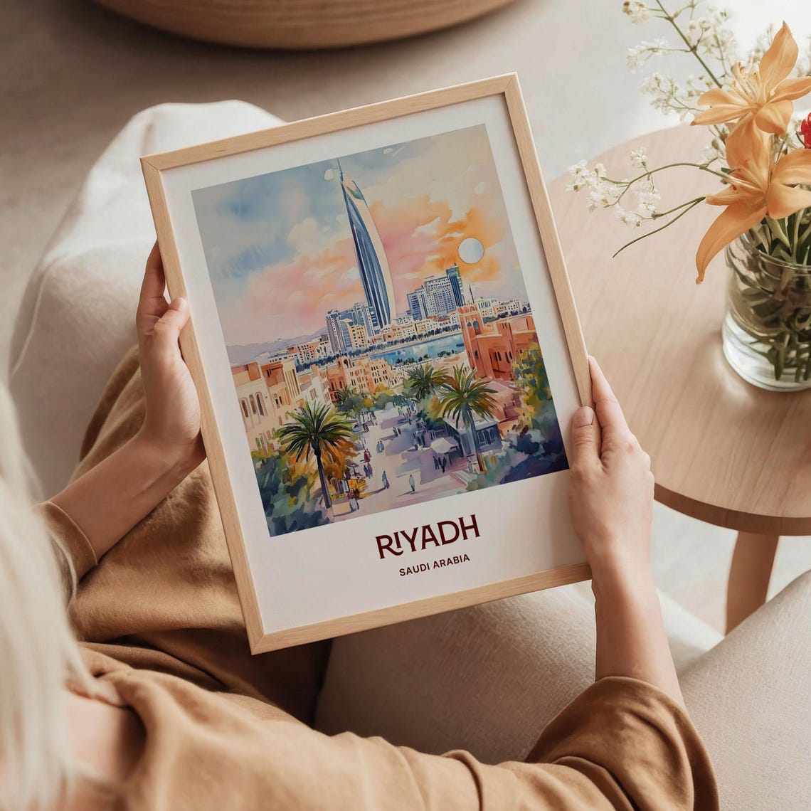 Riyadh Saudi Arabia Modern Skyline Sunset Watercolor City Poster - Image 5