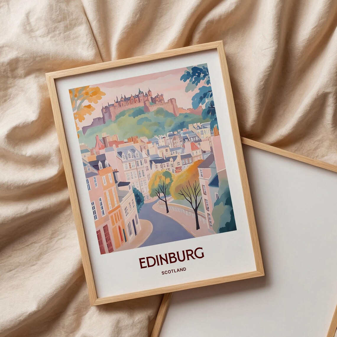 Edinburgh Scotland Castle Old Town Watercolor Travel Art Poster - Image 3