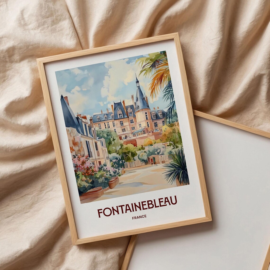 Fontainebleau France Watercolor Chateau Turrets Courtyard Garden Poster - Image 3