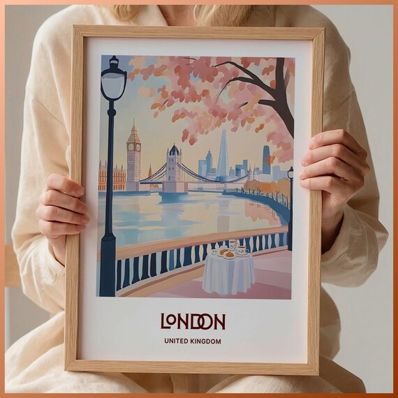 London Big Ben Tower Bridge Thames Skyline Travel Art Poster