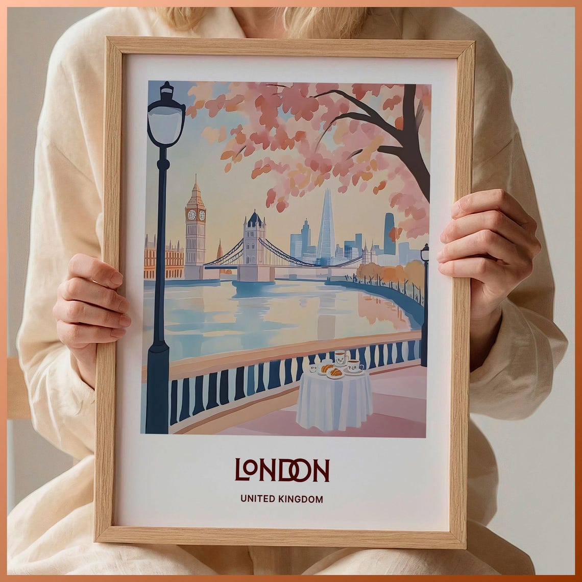 London Big Ben Tower Bridge Thames Skyline Travel Art Poster