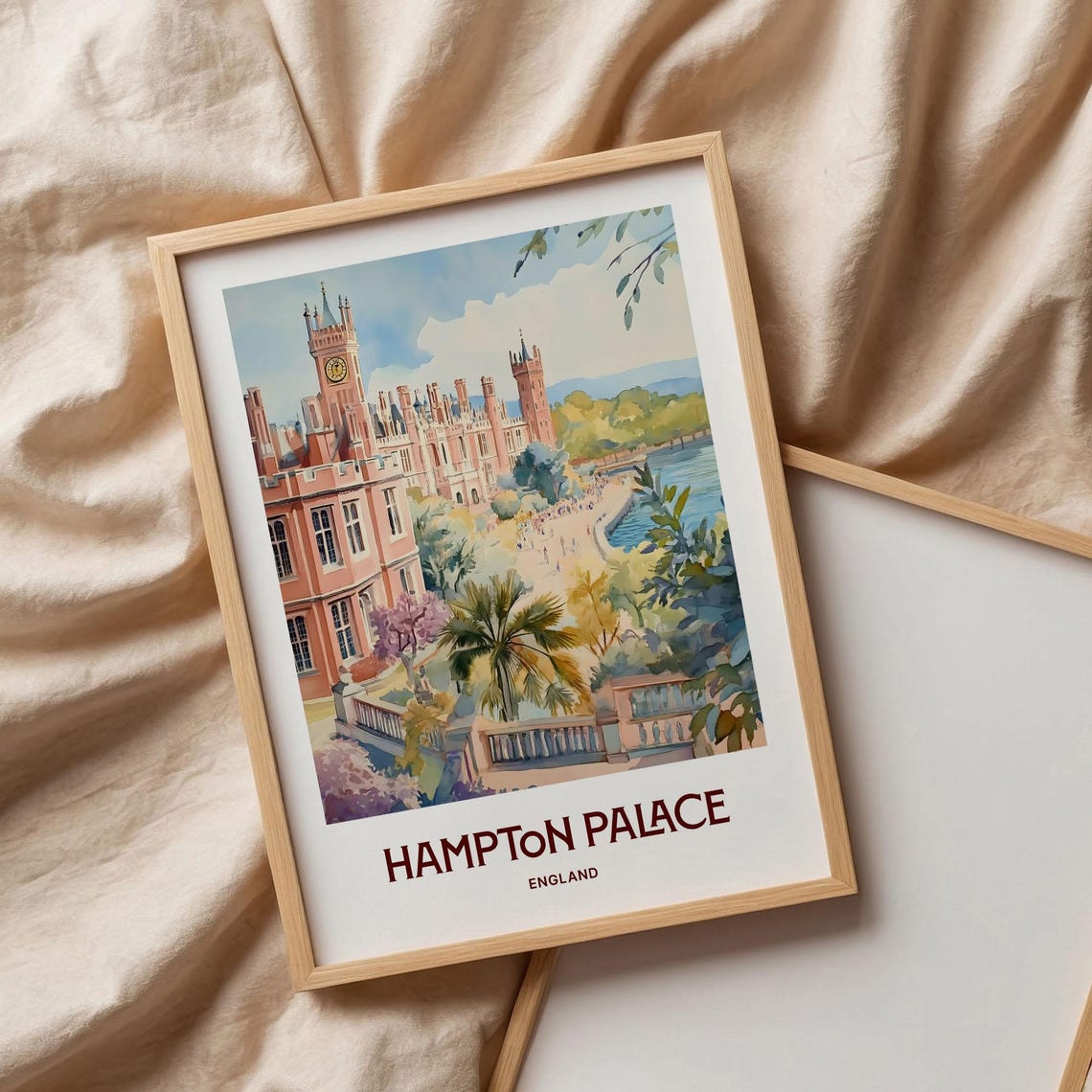 Hampton Palace England Clock Tower Watercolor Poster Thames Gardens - Image 3