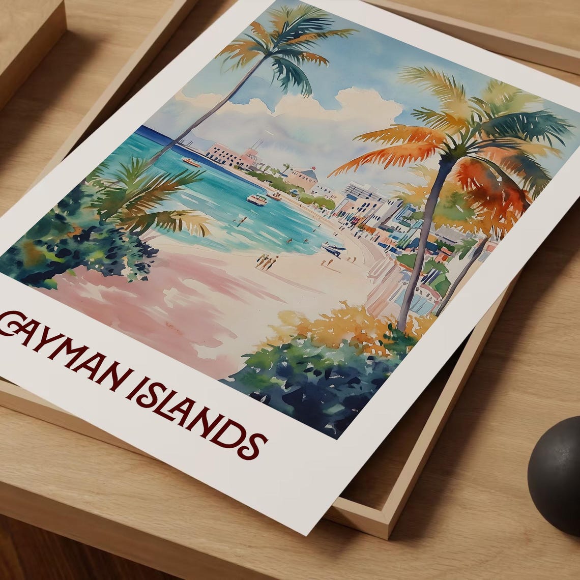 Cayman Islands Turquoise Beach Palm Tree Watercolor Tropical Poster - Image 2