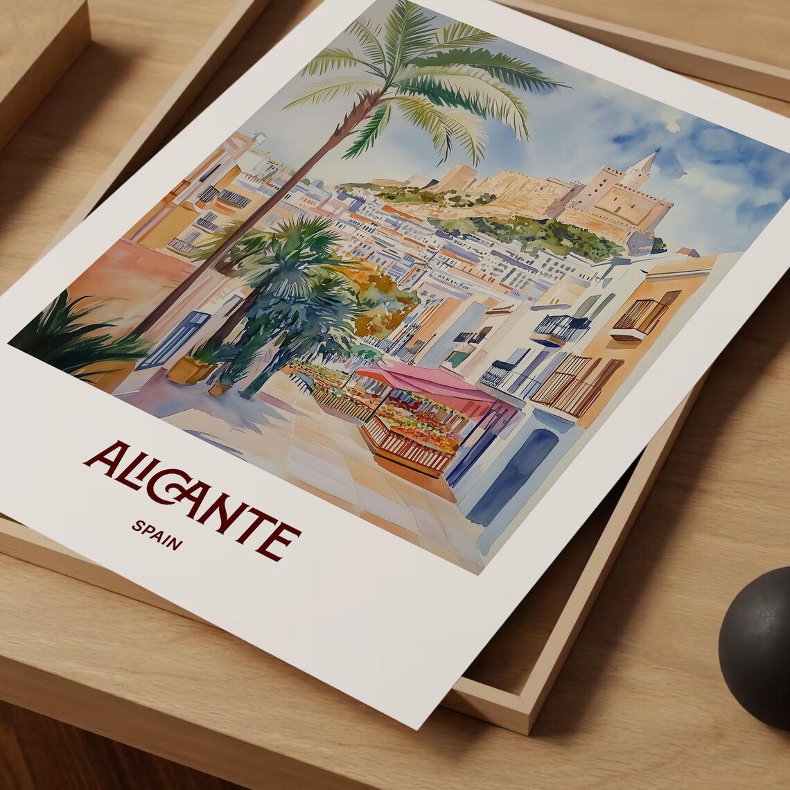 Alicante Spain Castle Old Quarter Watercolor Travel Art Poster - Image 2