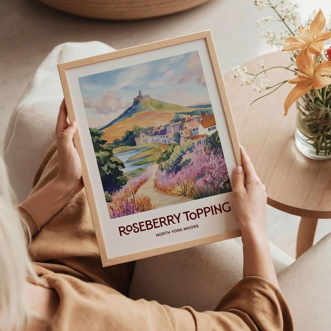 Roseberry Topping North York Moors Heather Watercolor Travel Poster - Image 5