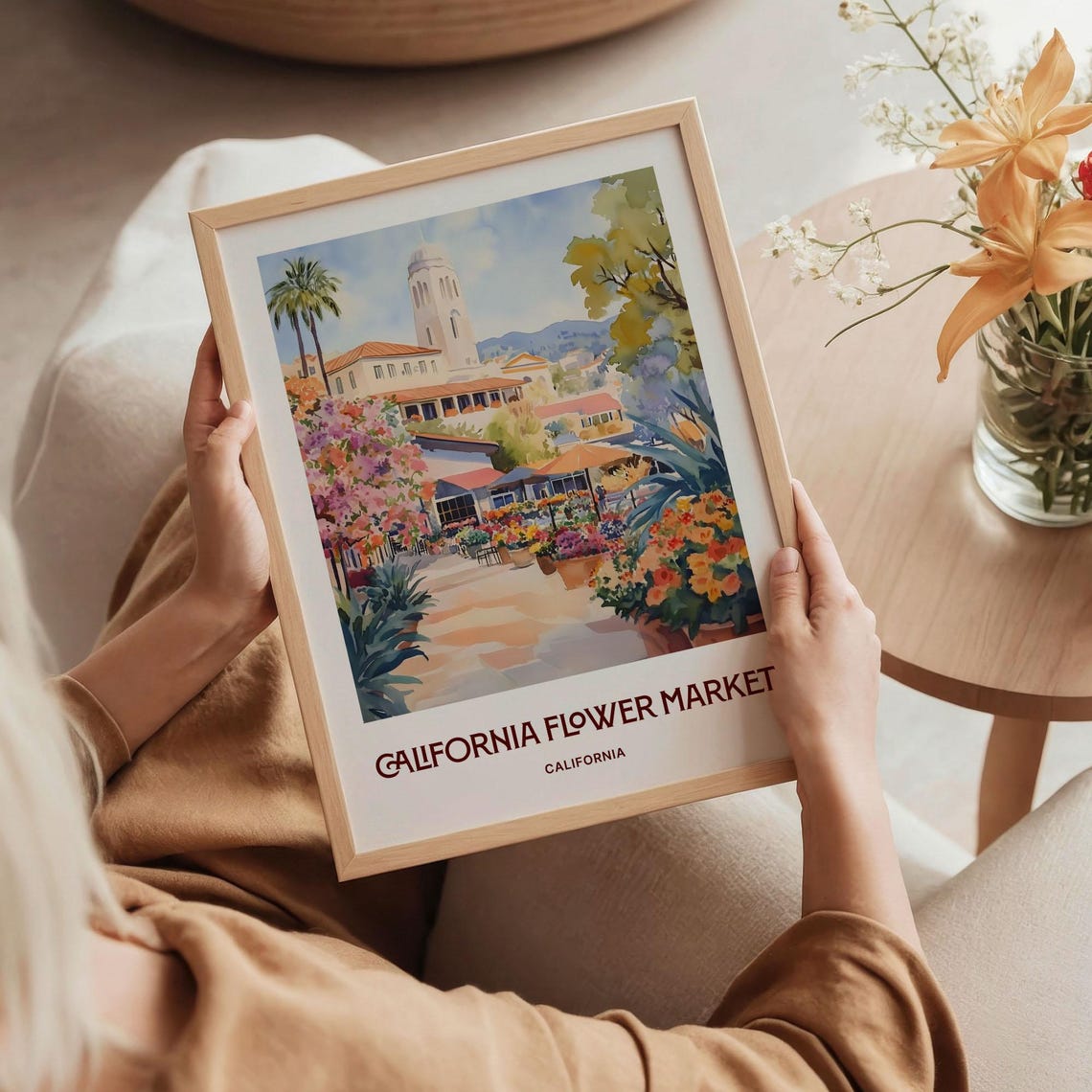 California Flower Market Pastel Botanical Garden Cityscape Poster - Image 5