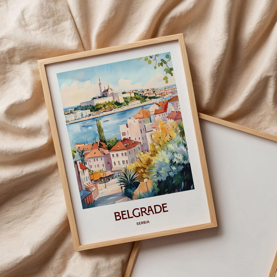 Belgrade Serbia Fortress River Old Town Watercolor Travel Poster - Image 3