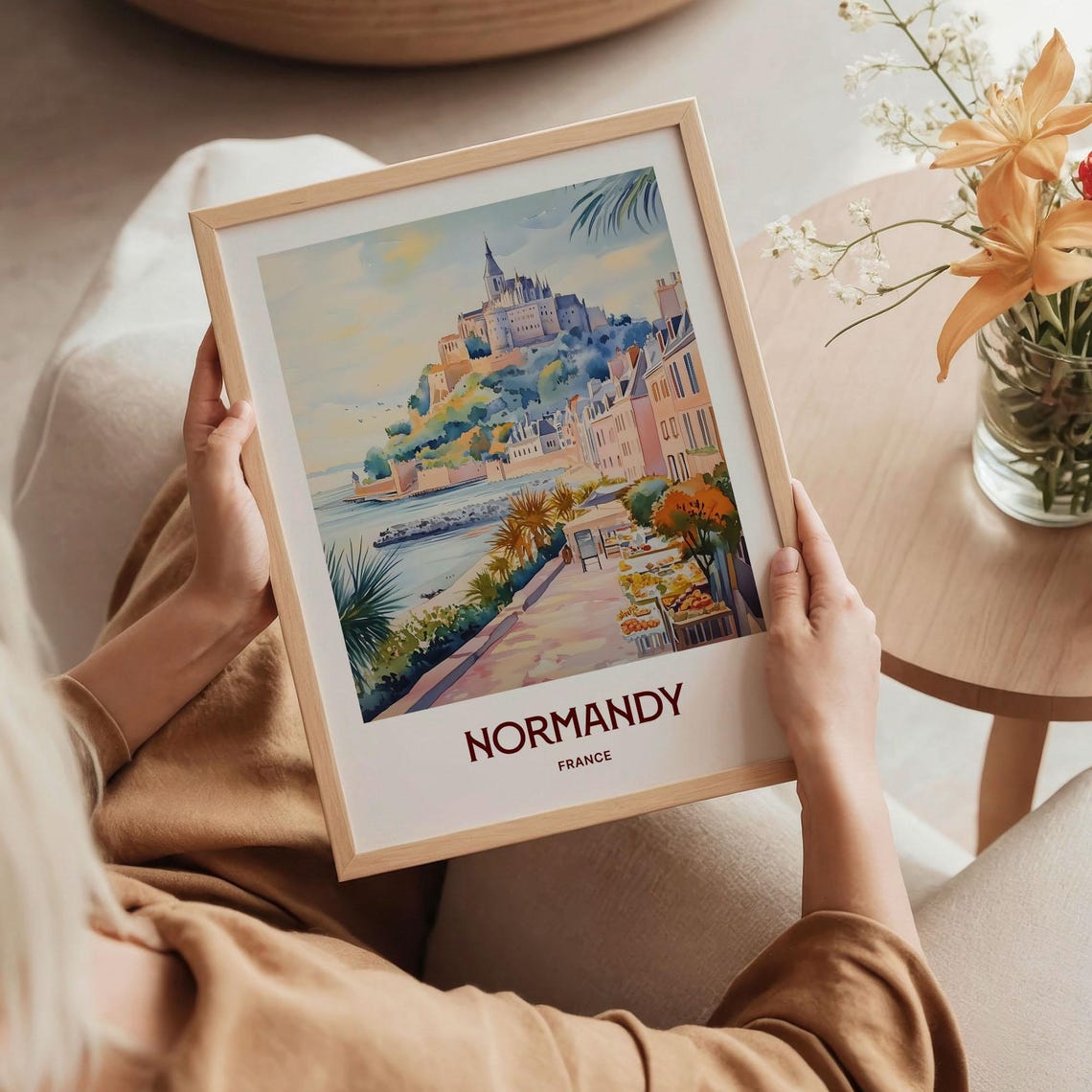 Normandy France Mont Saint Michel Abbey Tidal Island Watercolor Poster - Image 5