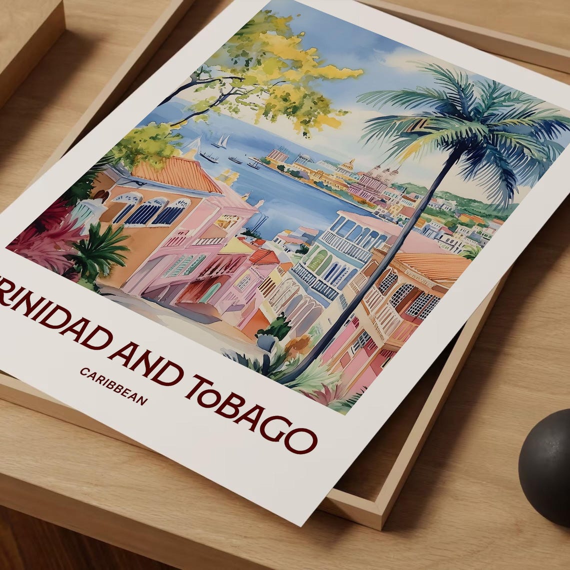 Trinidad and Tobago Caribbean Pastel Watercolor Harbor Poster - Image 2