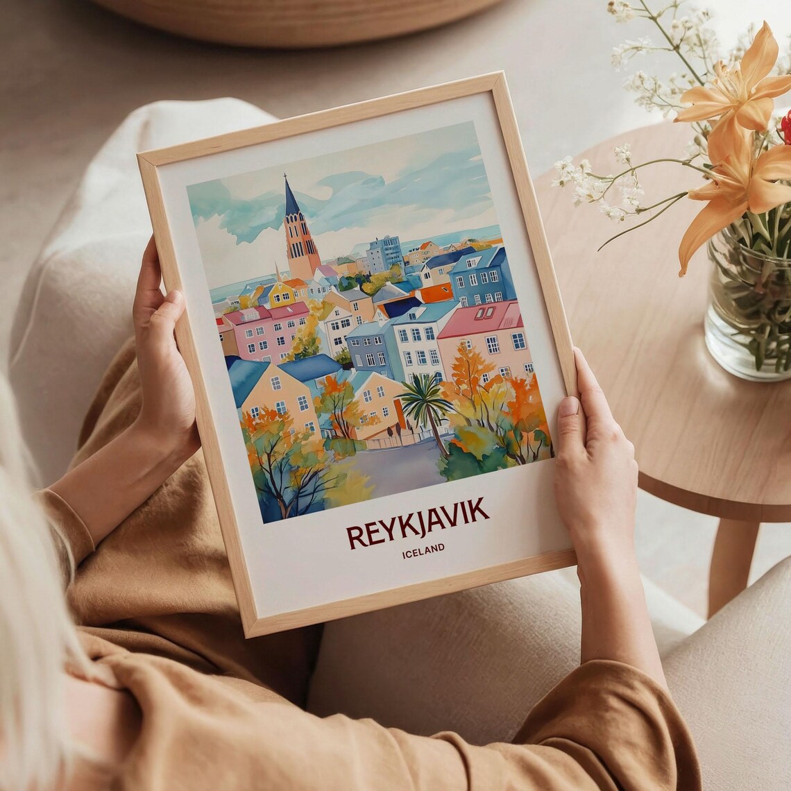 Reykjavik Iceland Hallgrimskirkja Colorful Houses Watercolor City Poster - Image 5
