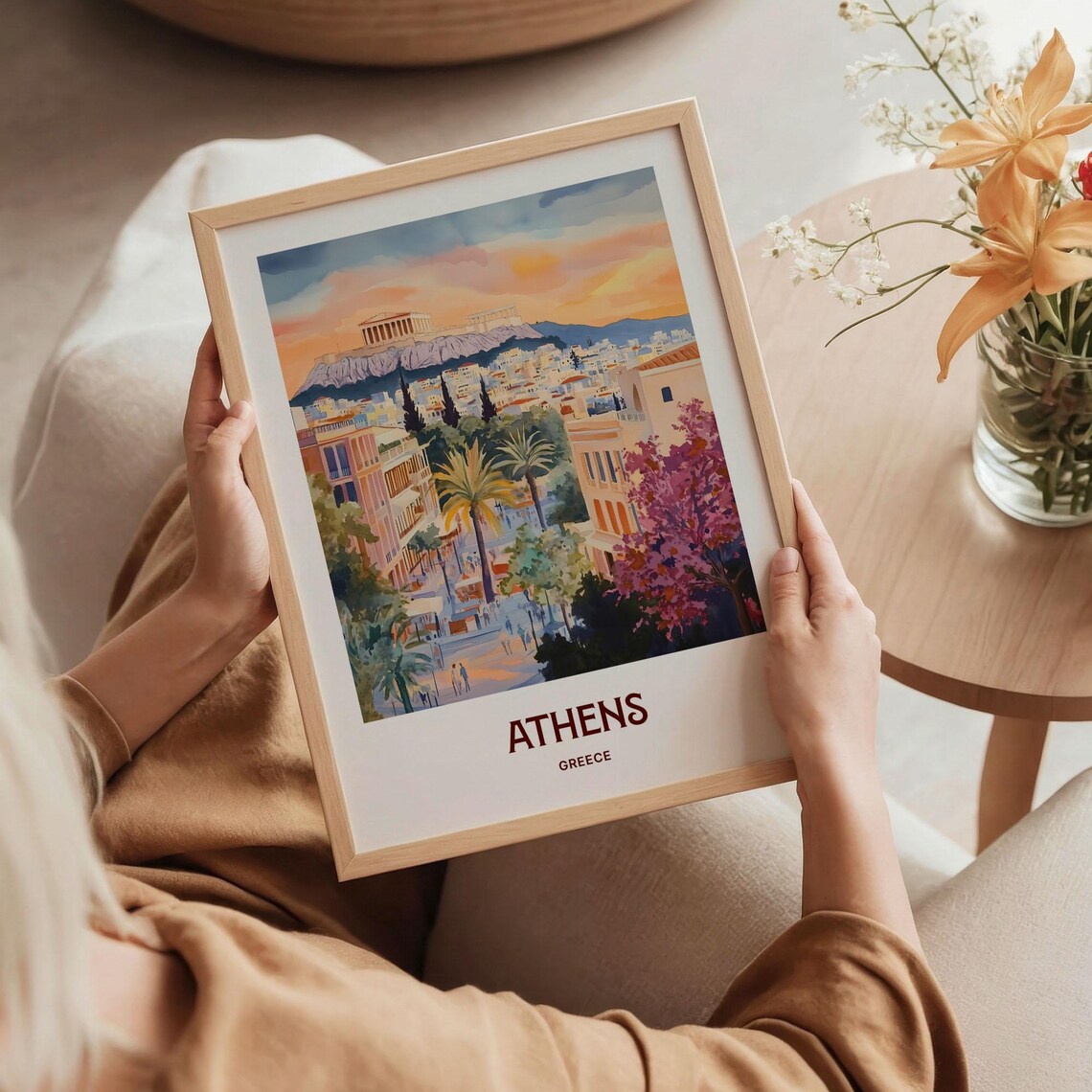 Athens Greece Sunset Acropolis Cityscape Watercolor Travel Poster - Image 5
