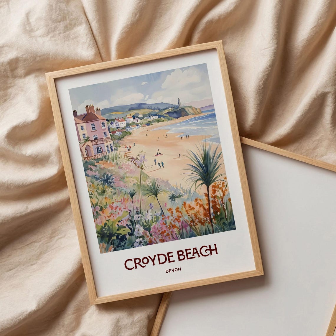 Croyde Beach Devon Coast Surf Wildflowers Watercolor Travel Poster - Image 3