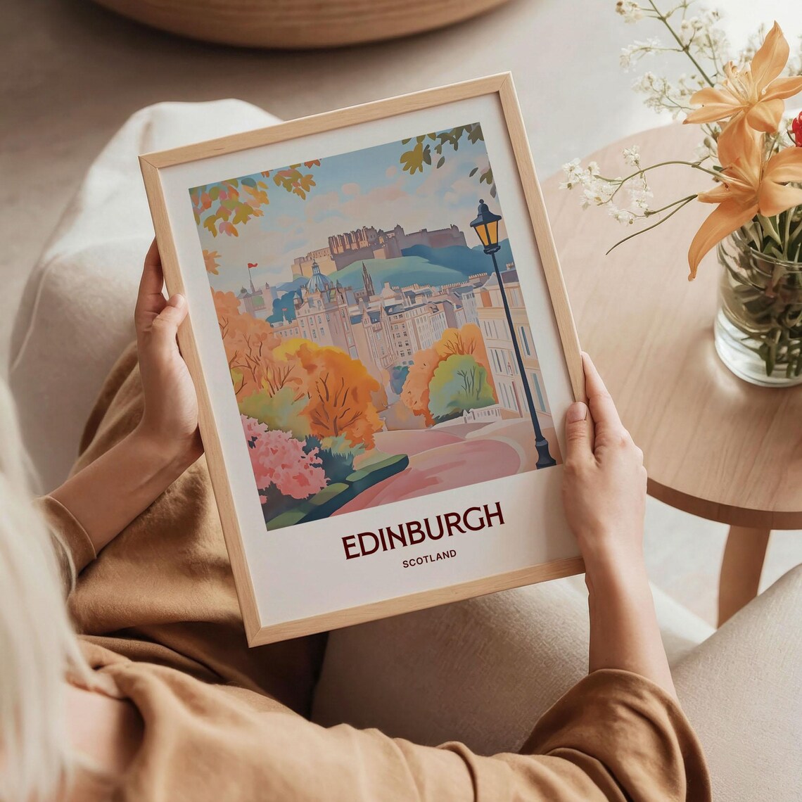 Edinburgh Scotland Castle Autumn Park Vintage Lamp Post Travel Poster - Image 5
