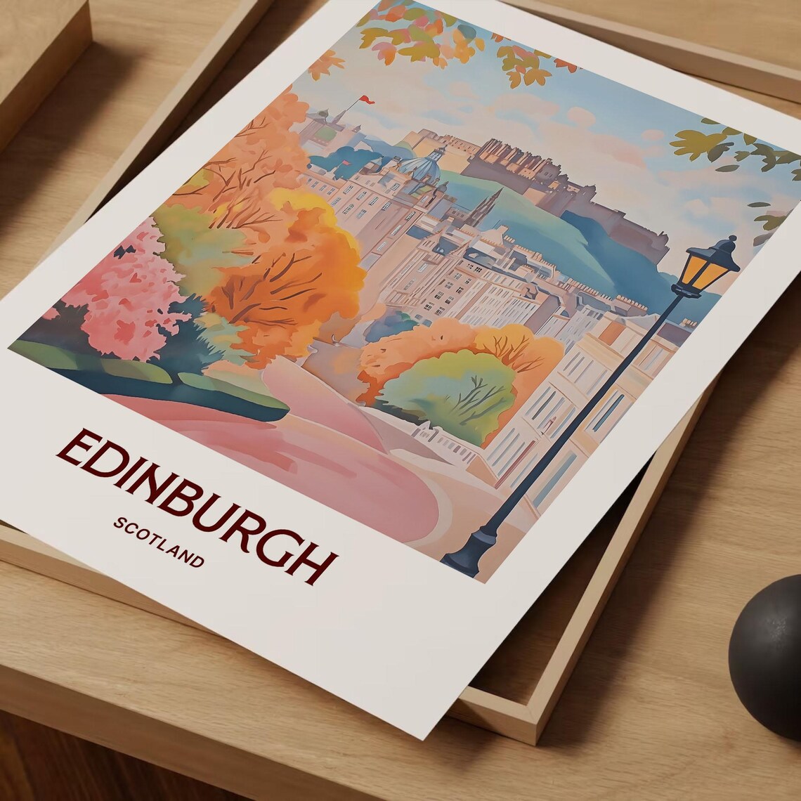 Edinburgh Scotland Castle Autumn Park Vintage Lamp Post Travel Poster - Image 2