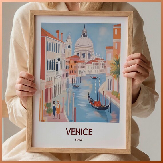 Venice Italy Grand Canal Gondola Salute Dome Travel Art Poster