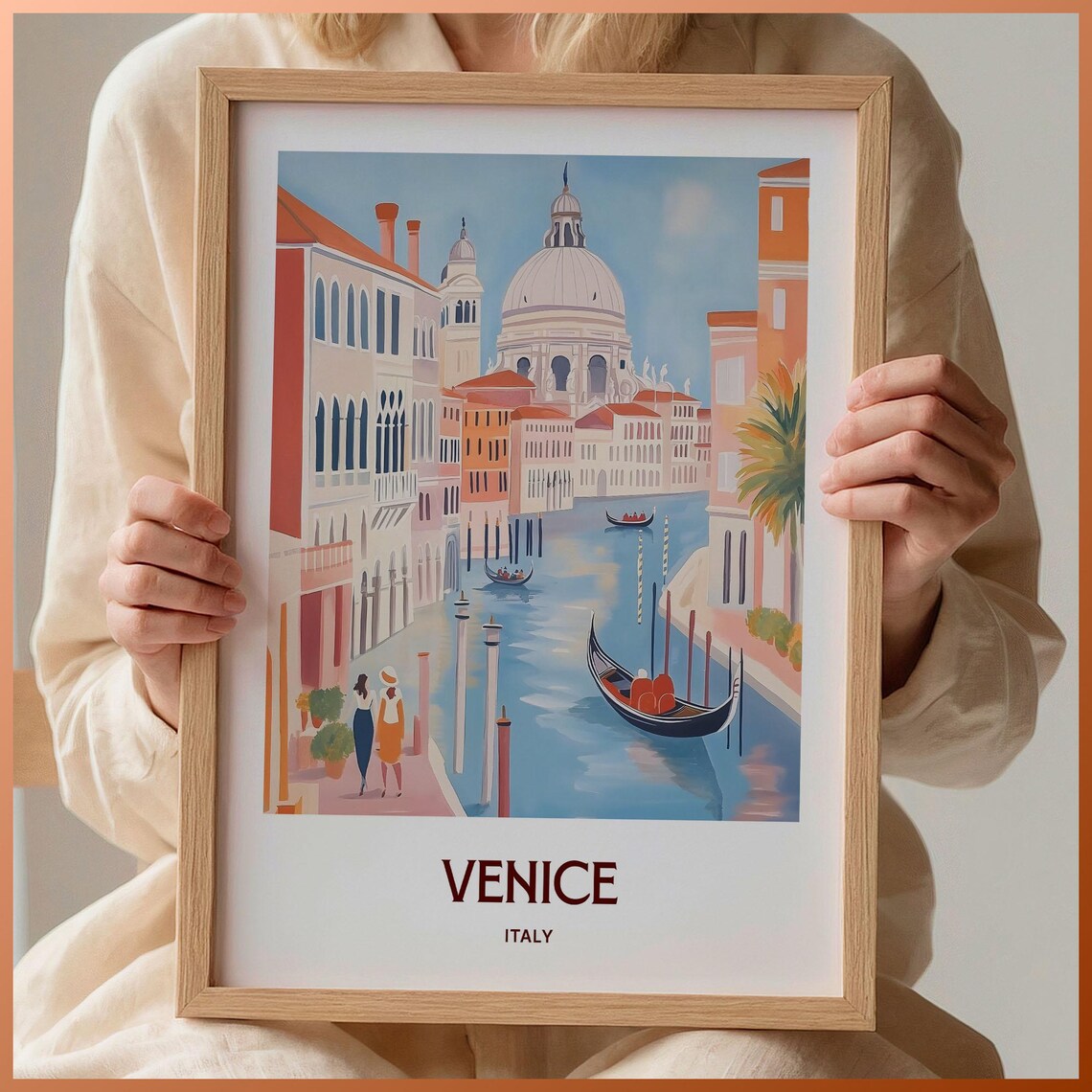 Venice Italy Grand Canal Gondola Salute Dome Travel Art Poster