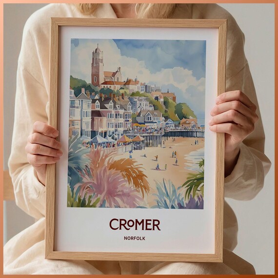 Cromer Norfolk England Watercolor Beach Pier Seaside Town Travel Poster