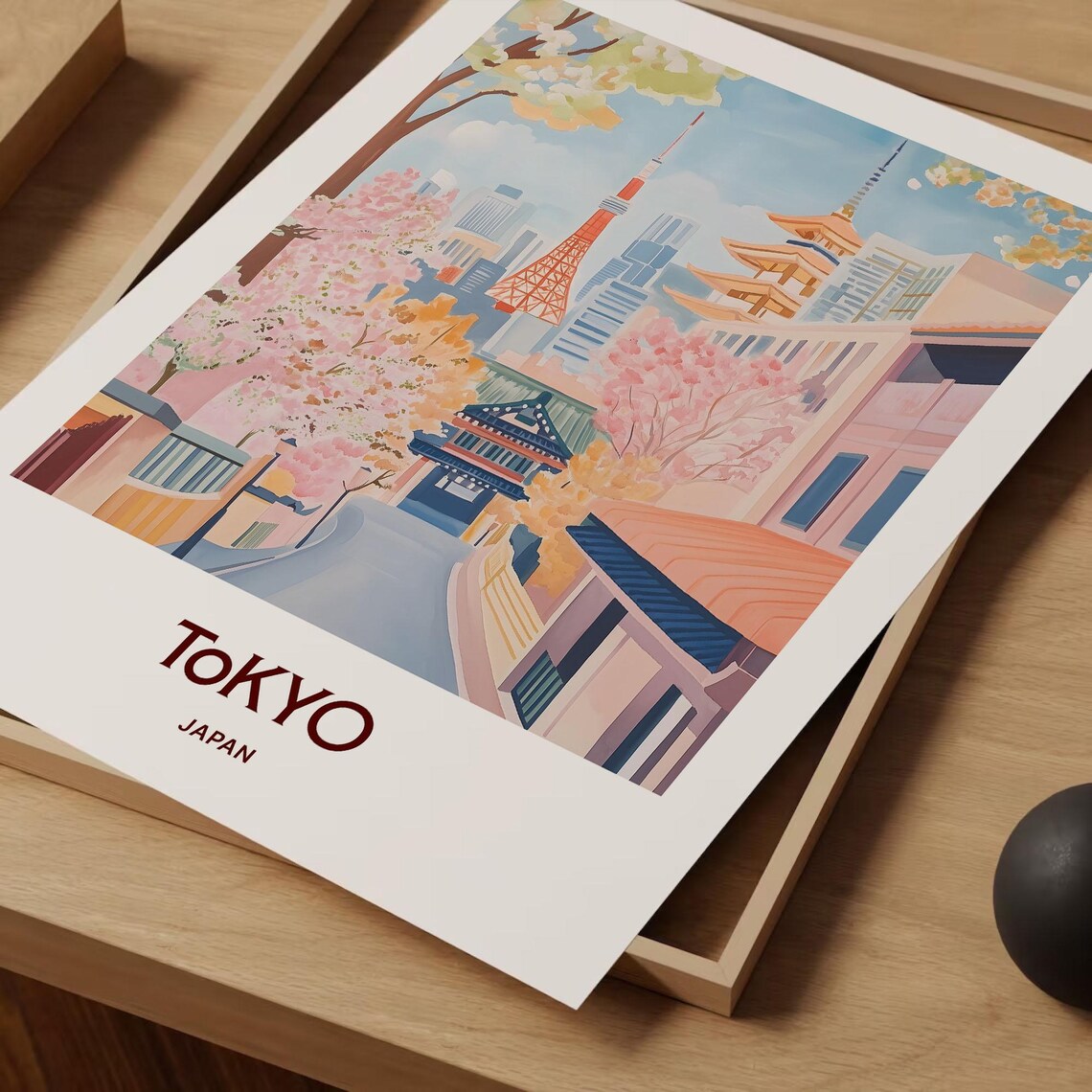 Tokyo Japan Tower Pagoda Cherry Blossom Street Travel Art Poster - Image 2