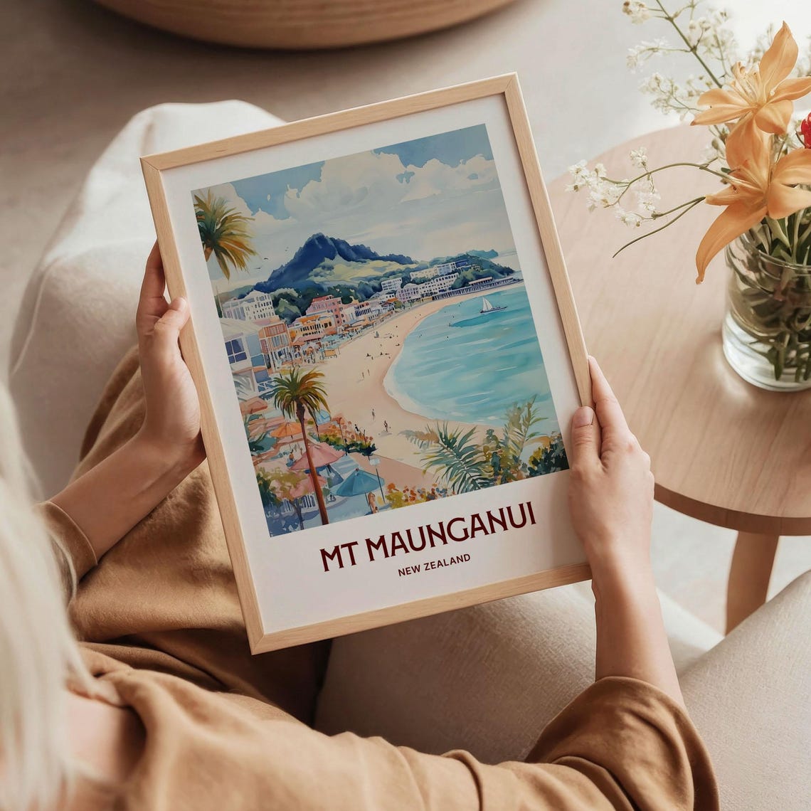 Mount Maunganui New Zealand Beachfront Palms Watercolor Travel Poster - Image 5