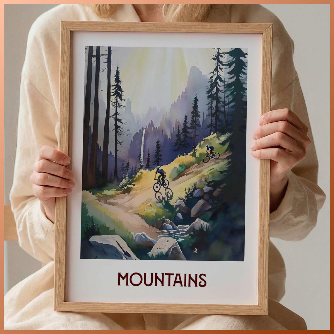 Mountain Biking Trail Forest Watercolor Adventure Sports Art Poster