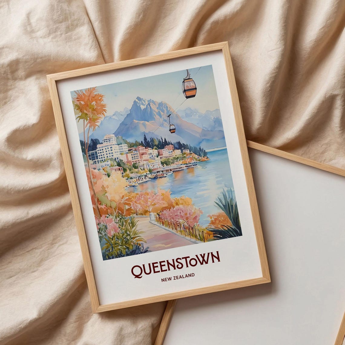 Queenstown New Zealand Wall Art Minimalist Queenstown Print Pastel Travel Poster Iconic Cityscape Art Retro Travel Gift C35 452 - Image 3