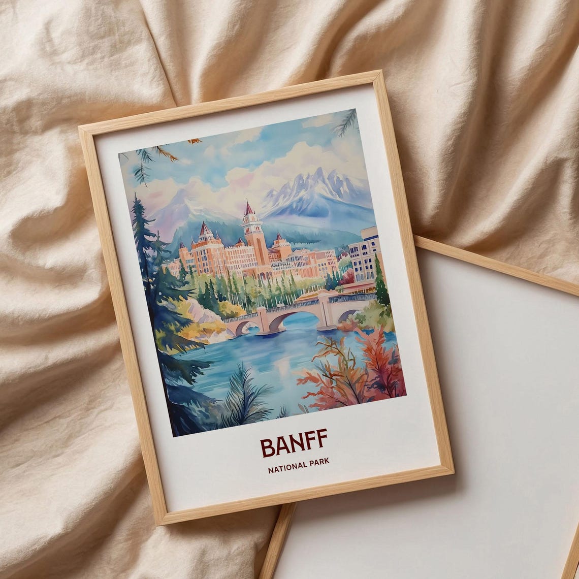 Banff National Park Pastel Mountain Lake Hotel Landscape Poster - Image 3